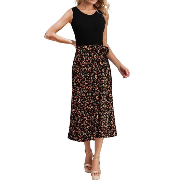 Dokotoo Tops - Sleeveless Tank,Boho Tie Knot Elastic Waist Midi Skirt Set, SMALL,  7O-151SET001